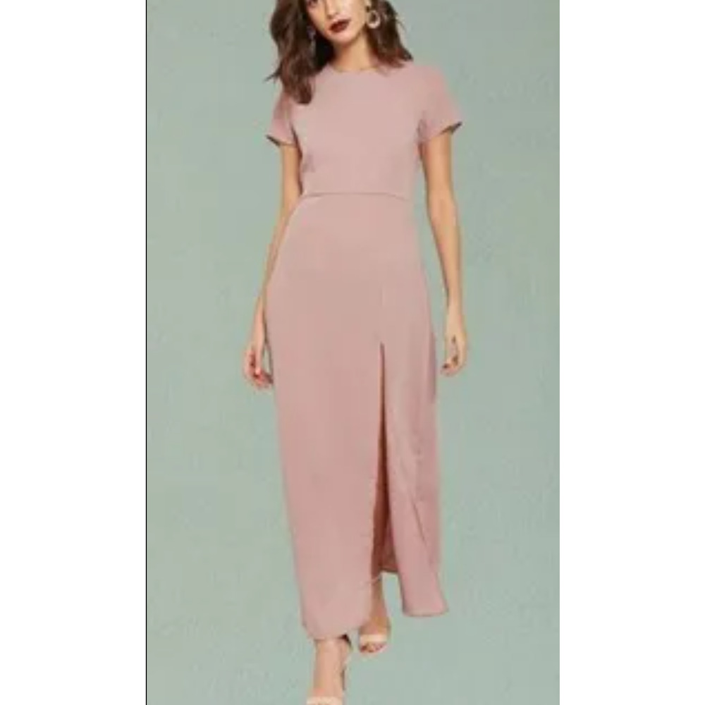 WYLDR Reunited Maxi Dress Nude Small Split Short‎ Sleeve Slit Dressy Revolve NWT